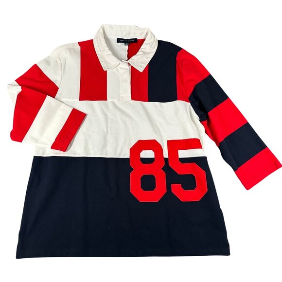 Tommy Hilfiger Womens XL '85 Colorblock Striped 3/4 Sleeve Polo Shirt - Picture 1 of 10